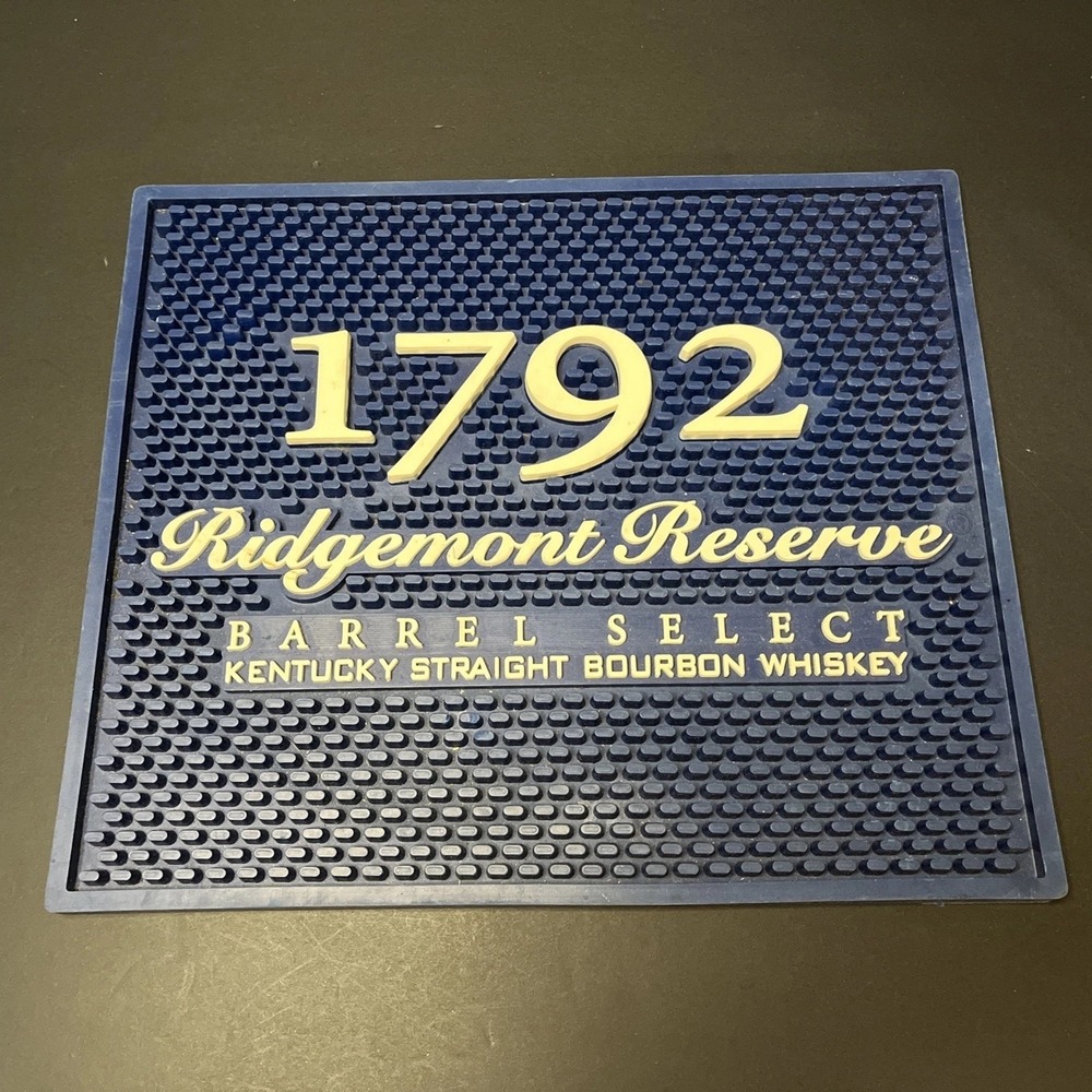 Ridgemont Reserve Bar Mat Blue 11x13 White Lettering Barrel Select Whiskey